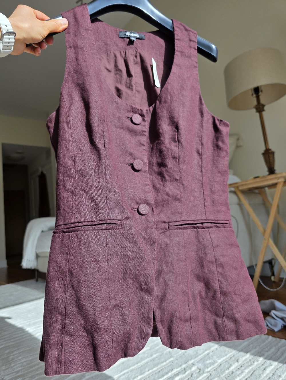 Sleeveless Button Front Burgundy Vest Madewell